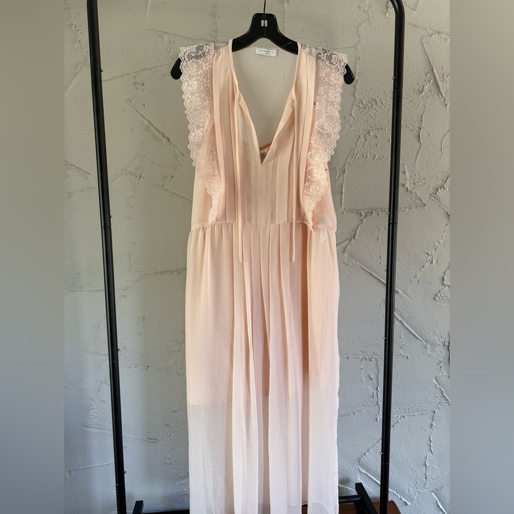 NWT Sandro Blush Sheer Dress with Slip and Lace Detail